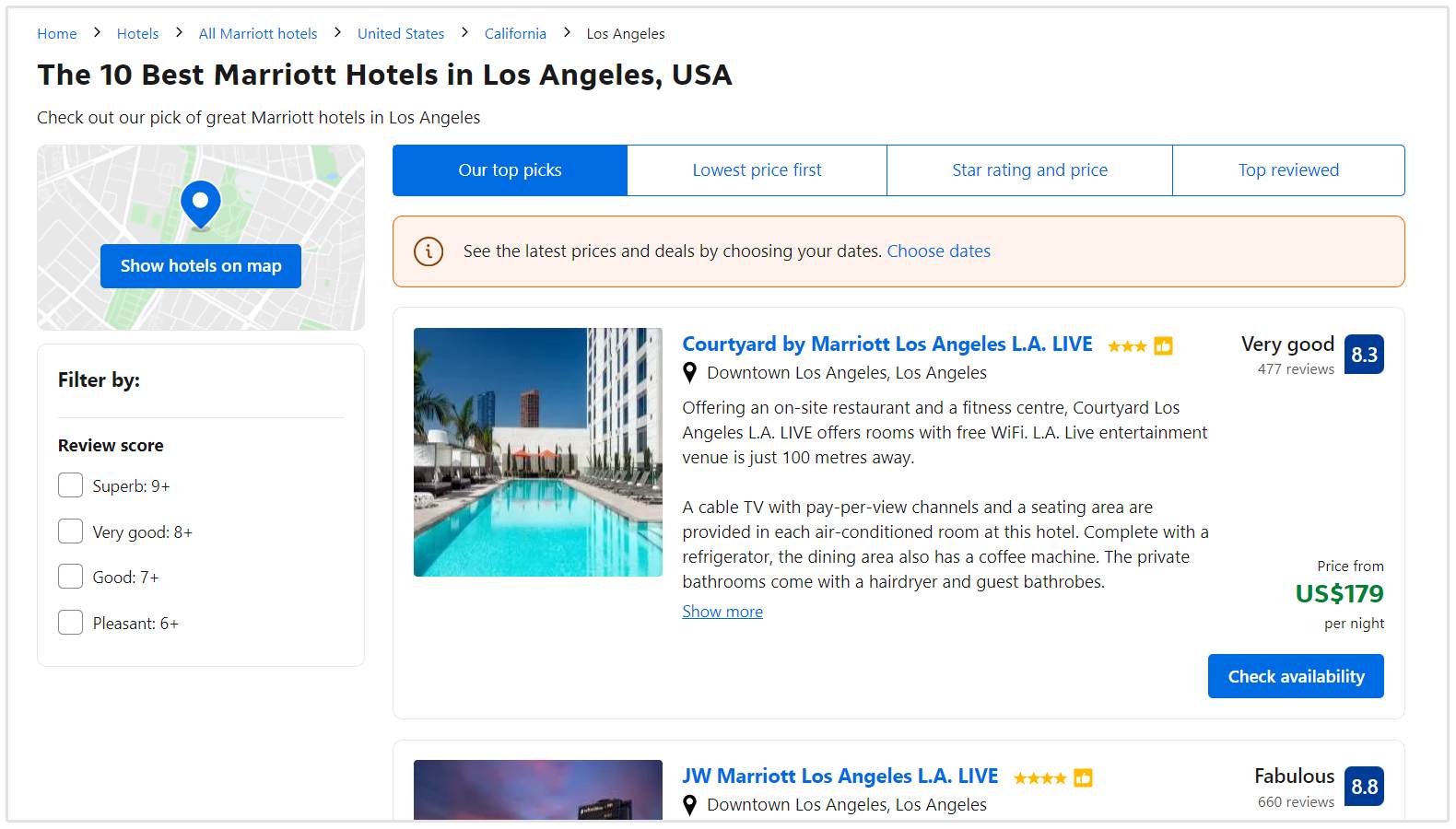 marriott hotels su booking.com